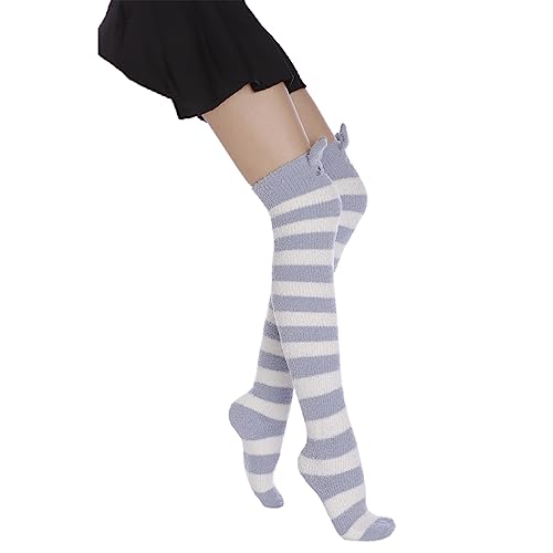 Image of Thigh High Fuzzy Socks Cute Animal Coral Fleece Over the Knee Thigh High Long Stockings Warm Stripe