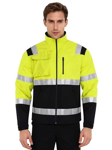 Freebily Giacca di Sicurezza ad Alta Visibilitá Uomo Giacche da Lavoro con Strisce Riflettenti Felpa Riflettente di Avvertimento Cappotto Abbigliamento da Lavoro Verde fluorescente M