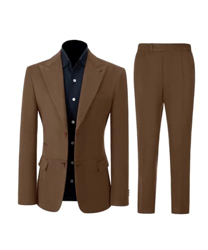 2 Piece Men’s Suit Stylish Faux Leather Slim Fit Suit for Men Suede Peak Lapel Blazer Pants Set