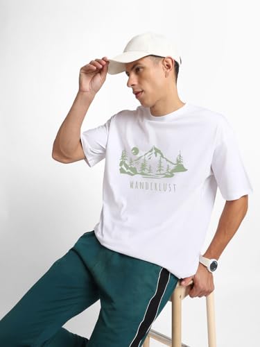 Image of Nobero Men's Oversized Graphic T-Shirt for Men | Soft Cotton | Drop Shoulder Relaxed Fit | Printed Casual Tshirt for Men