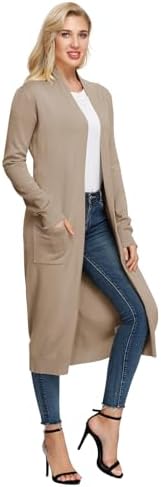 GRACE KARIN Essential Solid Open Front Maxi Long Knitted Cardigan Sweater for Women