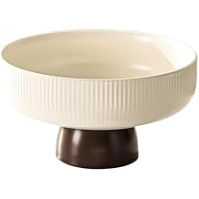 Elegant White Ceramic Fruit Bowl, Kitchen Counter Display, Round with High Foot, Vertical Stripe Design, for Snacks and Decorative Fruit