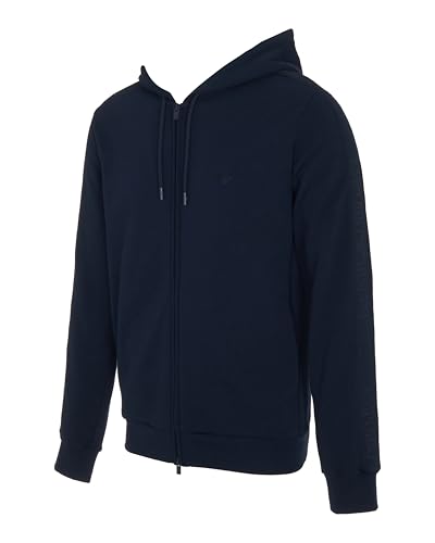 Emporio Armani Felpa Uomo Basic Spugna con Cappuccio Zip Blu XXL, Blu, XXL