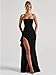LAGSHIAN Women's Elegant Tube High Split Maxi Dress Strapless Bodycon Ruched Long Formal Evening Dress Black