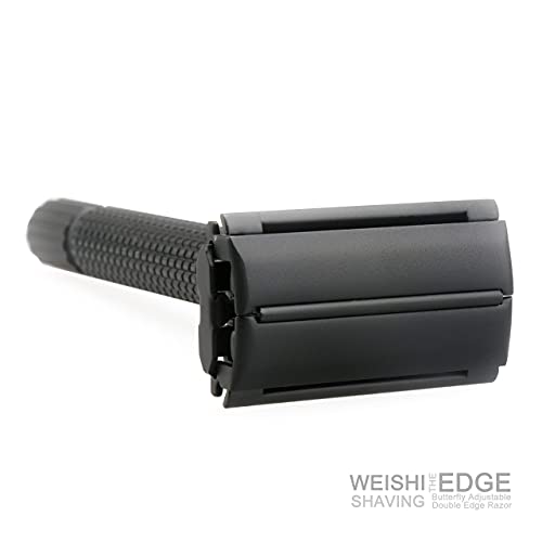 WEISHI Butterfly Open Double Edge Safety Razor Nostalgic Adjustable Matte Black
