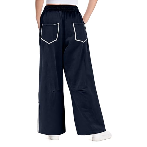 Barrel Sweatpants Girls Wide Leg Baggy Casual Pants High Waisted Trouser Contrast Patchwork Palazzo Pant with Pockets3
