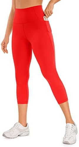 CRZ YOGA Womens Butterluxe Workout Capri Leggings with Pockets 21 Inches - High Waisted Gym Athletic Crop Yoga Leggings Dark Red Medium