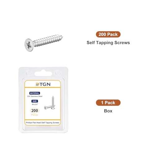 Image of DTGN 200Pcs #4x3 /4 Flat Head Wood Screws, 304 Stainless Steel Phillips Self Tapping Screws - Good for Woodworking, Furniture - Silver