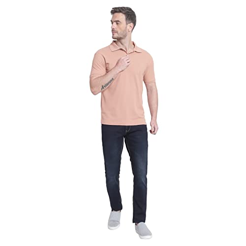Image of Men's Poly Cotton-Matty Tshirt with Regular Fit Solid Pattern Half Sleeve Standard Length and Button Down Closure|Men's T-Shirts