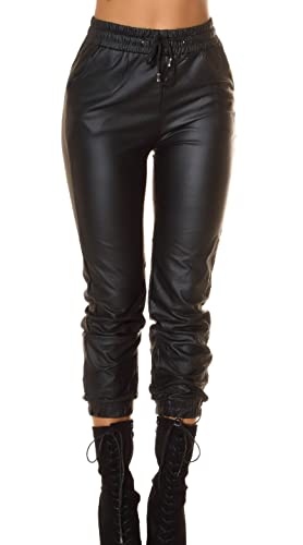 Koucla Stylo Leder Look High Waist Thermo Jogger Hose M/L, Schwarz