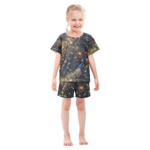 ALAZA Beautiful Peacock Starry Pajamas Short Sleeve 2 Piece Sleepwear Top and Bottom Pajama Set Unisex3