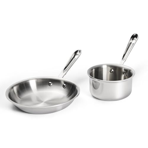 Image of All-Clad D3 Stainless Steel 2 Piece Cookware Set- Made in USA- Includes 8 inch Frying Pan and 1 Qt Saucepan - Professional Grade -Oven Safe & Induction Compatible