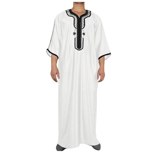 Eauptffy Vestidos musulmanes para hombre - Bordado Ropa de oración islámica para hombres Abaya Vestido Caftán Thobe Ropa de Dormir Ropa de Salón Ropa de Algodón Étnico Traje de Casa Jalabiya Jubba,