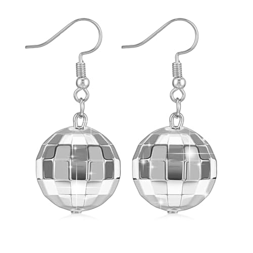 Gold Disco Mirrorball Earrings for Women, Shiny 70s outfits Earring Dating Night Party Club Concert Costume (9.4g, CCB & Zinc Alloy)