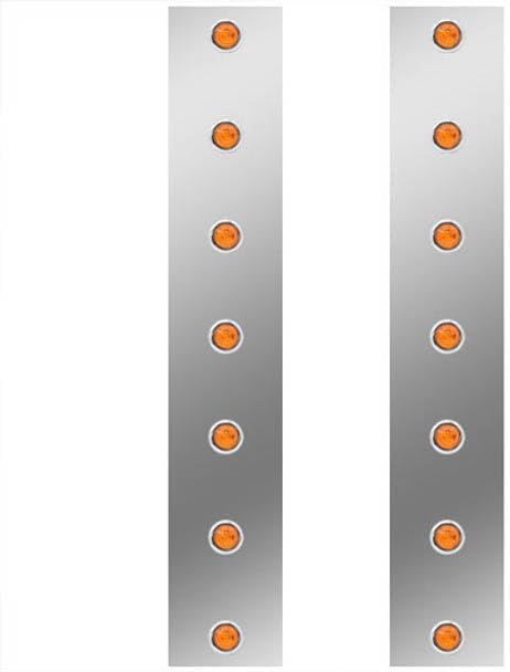 Technical Precision Replacement for Peterbilt 378 Year 1988 Stainless Steel Front Panels for 15IN Breather W/ 7 .75IN Amber Bulkhead LEDs