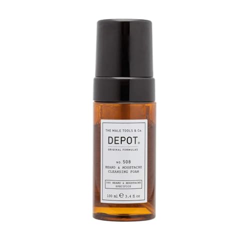 DEPOT No. 508 Cleansing Beard & Moustache Foam 100ml – Gentle Beard Wash with Macadamia Oil, Aloe Vera & Lemon Essential Oil for Hydrated, Soft, Refreshing Facial Hair