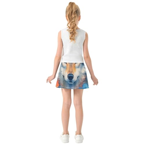 Athletic Shorts Girls Skorts Toddler Tennis Skirts Colored Flowy Skort Watercolor Wolf Flowers 3t4