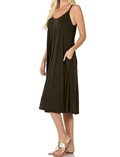Image of ALLLA Women's Lightweight Flowy Summer Dress - Adjustable Strap Knee Length Dress with Side Pockets. Casual, Beachwear