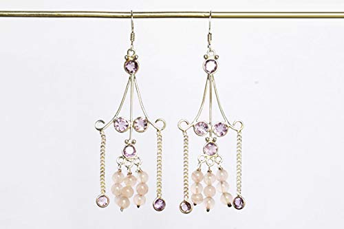 Boucles d'oreilles améthyste quartz rose harmonie poétique argent - 5