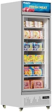 Malphi Commercial Refrigerator with Lighting Box 400Litre Upright Freezer -22℃ to -18℃ Self-Closing Door Display Fridge H1980xD750xW750mm Adjustable Shelves for Ice Cream Meat (White, Single Door)