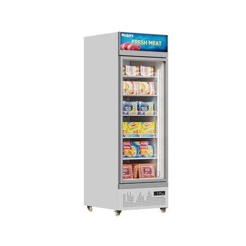 Malphi Commercial Refrigerator with Lighting Box 400Litre Upright Freezer -22℃ to -18℃ Self-Closing Door Display Fridge H1980xD750xW750mm Adjustable Shelves for Ice Cream Meat (White, Single Door)