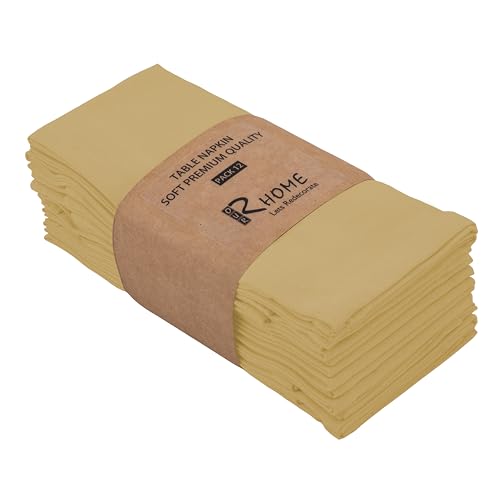 Image of R home Solid Cotton Table Napkins, Soft Cloth Napkins for Dining Table, Reusable & Washable, Ideal for Formal Dining, Cocktail Nights, Weddings, Home Bar & Table Decor (12, Mustard)