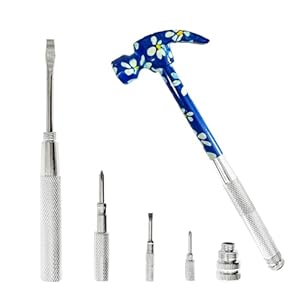 Floral Hammer & Screwdriver 6 in 1 Small Hammer Screwdriver Tool, Multitool Hammer, Hand Tools Hammer Set with Screwdriver Hammers, Mini Hammers, Best Gift Hammer for Sweetheart (Blue)