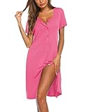 Ekouaer Womens Nightgowns Soft Sleepwear Sleep Shirt Short Sleeve Nightshirt Button Down Sleepshirt Labor Gown Dark Pink