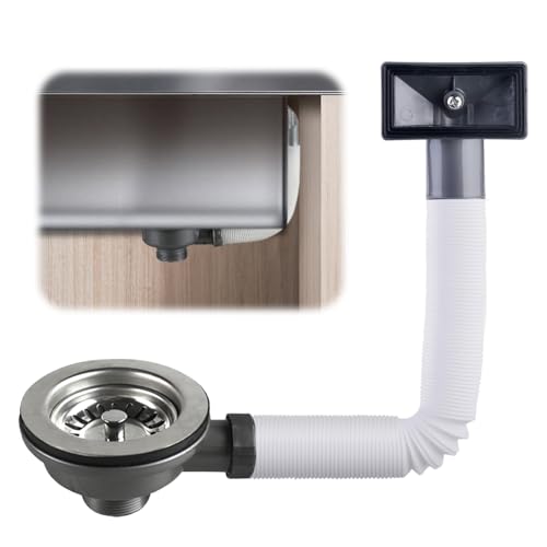 Válvula de colador de acero inoxidable de 114 mm con rebosadero, desagüe de fregadero con interfaz rectangular, desagüe de cocina y fregadero para cocina o baño, cesta de colador con rebosadero