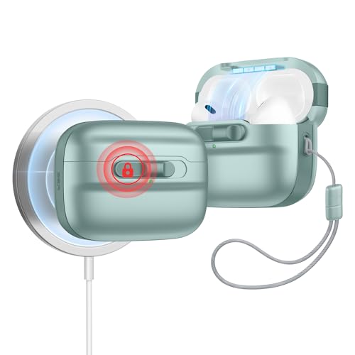 Image of ESR for AirPods Pro 2 Case (2023 /2022 /2019, 2nd /1st Gen), Compatible with Airpods Pro 2 (USB-C /Lightning Cable), MagSafe Ready, Magnetic Lid Lock, Full Drop Protection Cover with Lanyard, Green