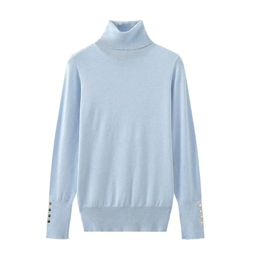 Women's Solid Color Knitted Sweater - Flat Needle Base Stand Up Collar Long Sleeve - Cuff Buckle Decoration3