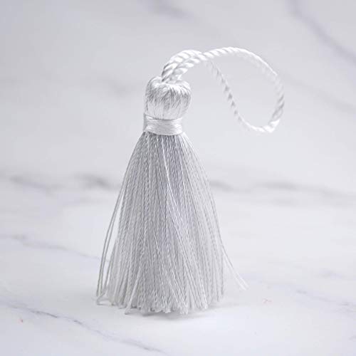Image of Makhry 20pcs 4.3 Inch Handmade Silky Floss Mini Tiny Craft Tassels with 2-Inch Cord Loop and Small Chinese Knot for Earrings, Souvenir, Bookmarks, DIY Craft Accessory,Tags (White)
