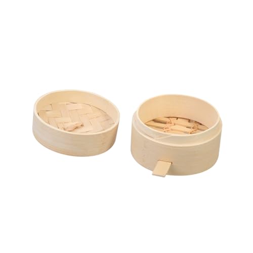 COLLBATH 1 Set Cestino Per Cuocere Al Vapore in Legno Rotondo Da 9 Cm Vaporiera Cinese Per Gnocchi Dessert E Verdure Con Coperchio Per Cottura