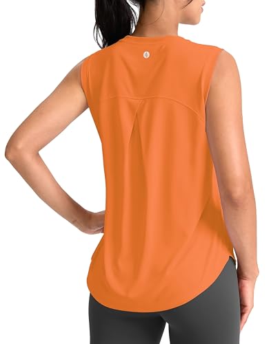 SANTINY Women's Workout Tank Tops Athletic Gym Yoga Shirt (Neon Orange, XS)