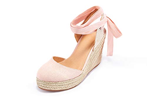 Image of FISACE Womens Summer Espadrille Heel Platform Wedge Sandals Ankle Buckle Strap Closed Toe Shoes