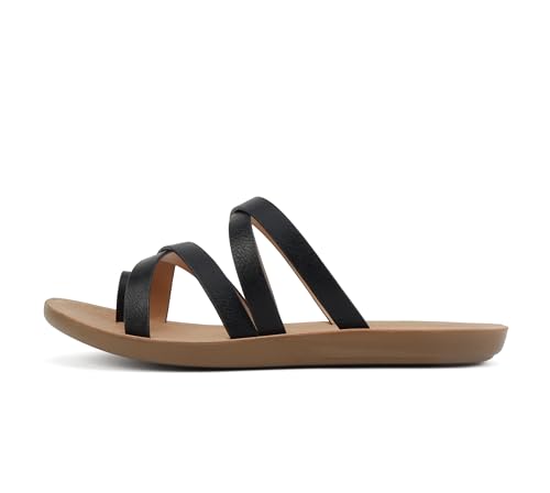 Soda ISABEL ~ Women Fashion Comfortable Slip On Flat Cross bands Toe Ring Fashion Sandals (Black us_footwear_size_system adult women medium numeric_7_point_5)