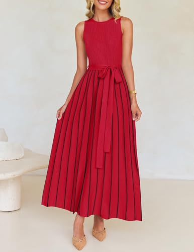 ZESICA Women's Summer Maxi Dress Casual A Line Sleeless Ribbed Knit Tie Waist Dresses
| ZESICA Women's 2025 Summer Slee 