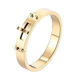 FOMCORT Love Friendship Ring 14K Gold Silver Rose Plated Stainless Steel Promise Ring Wedding Band Jewelry for Women (Gold, 8)
