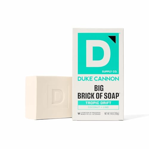 Image of Duke Cannon Tropic Drift Big Brick of Soap for Men - 10 oz | Coconut + Lime Scent - Triple-Milled Men's Bar Soap - Deep-Cleansing Bath Bar