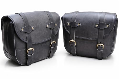 american blue Set di 2 borse da moto in vera pelle, borsa da sella, borsa da bicicletta, borsa a forchetta vintage, per gli amanti della bicicletta (set GearGo Black)