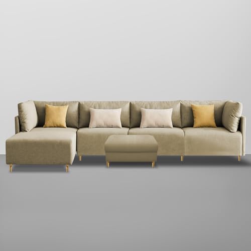 Image of Carina LHS 6 Seater L Shape Sofa Set with Center Table for Living Room (Cream Fabric) Premium Fabric Sofa