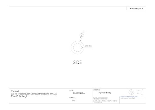 SMC TUS Series Translucent Soft Polyurethane Tubing, 6mm OD, 4mm ID, 20m Length