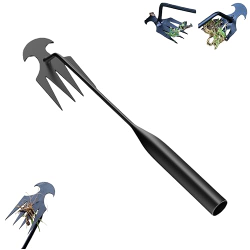Sarchiatore Manuale con Manico, Earchiatore per Erbacce Professionale, Zappe da Giardino per diserbo, Attrezzi per Diserbo, Estirpatore Erbacce orto, Estirpatore Erbacce Manuale (Nero 27 cm)