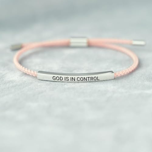 LIU JUN God Is In Control Tube Motivational Bracelet For Women Men，Adjustable Braided Stainless Steel Engraving Inspirational Faith Bracelet Christian Unique Gifts Jewelry4