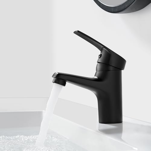Wasserhahn Bad Schwarz Waschtischmischer, Bevankly Einhebelmischer Armatur für Waschbecken Badezimmer mit Kalt/Warmwasser, Schwarz Mischbatterie für Waschbecken, Messing G3/8