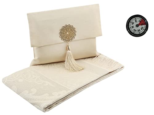 Imani Aksa Musulman-Geschenkset mit Tasche, tragbar, Gebetmatte Muslim, Gebetmatte Muslim, Aïd Hajj, Umrah, Hochzeit, Geburt, Mevlid Muslim, Beige 1 Cover