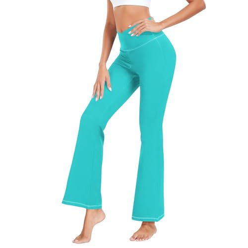 Legging évasé croisé turquoise foncé femme pantalon flare taille haute