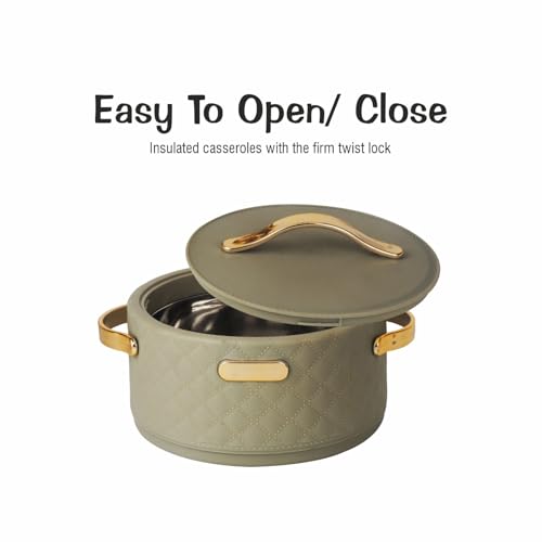 Image of Thavor Stainless Steel 2000Ml Casserole|Advanced Pu Insulation|Elegant Design Insulation|Keeps Food Hot&Fresh For Long Hrs|Chapati,Roti,And More (Green)