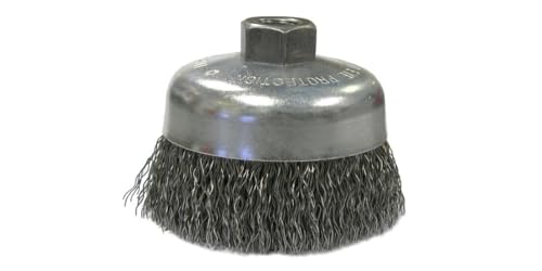 Image of Weiler 36037 Vortec Pro 6 inch Crimped Wire Cup Brush, .020 inch Steel Fill, 5 /8 inch-11 UNC Nut, Made in the USA