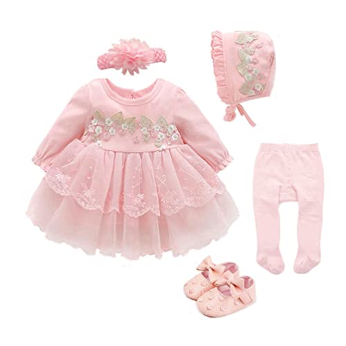 foohinck - Ropa de vestir para bebé recién nacido, 0, 3, 6 meses, vestido de princesa rosa, traje de bautizo, vestido de fiesta, sombrero y zapatos, Rosado (Pink 3), 3 Meses